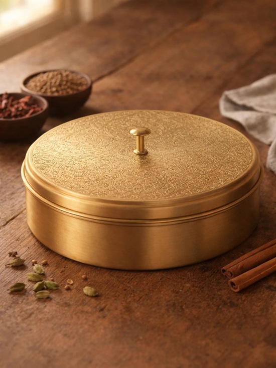 Other - Brass spices masala tin Elegant Gold Decorative Box spoon sections